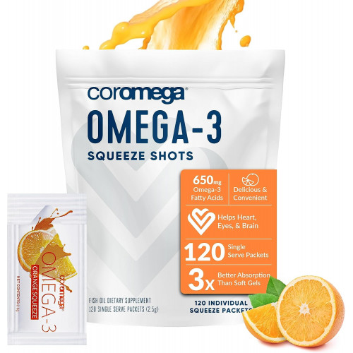 Dầu cá Coromega Omega-3 Orange Squeeze 120 gói/2.5gr